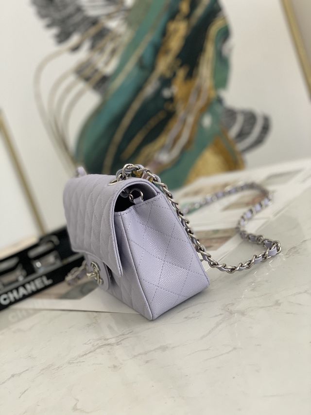 CC original grained calfskin mini flap bag A69900 light purple