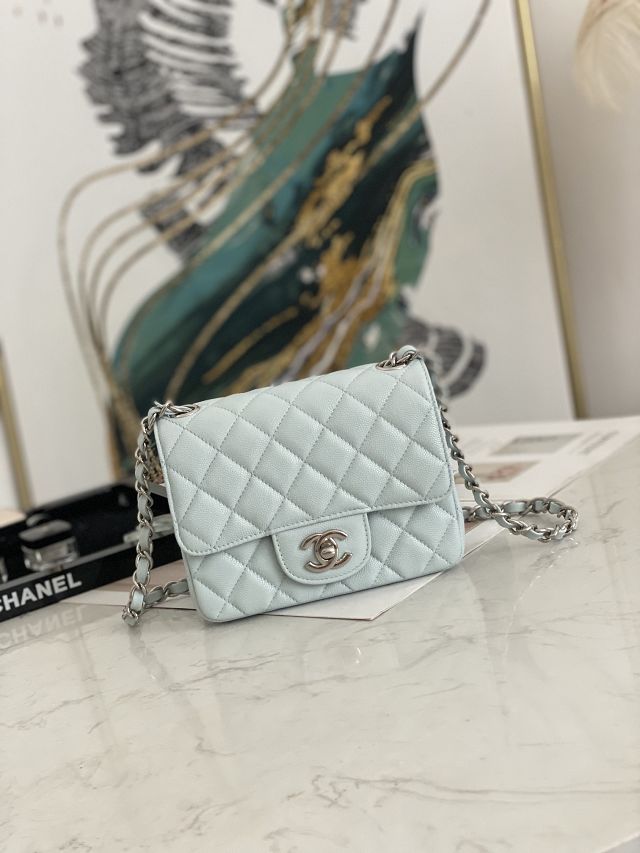 CC original grained calfskin nano flap bag A35200 light blue