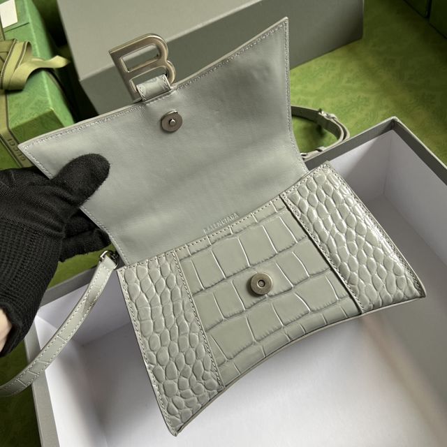 2022 GG original crocodile calfskin hacker project mini hourglass bag 5928331 grey