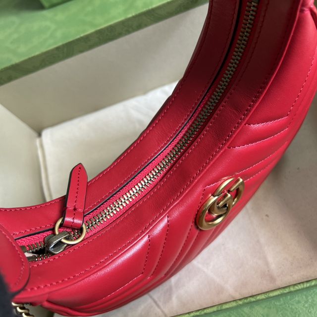 2022 GG original calfskin marmont half-moon-shaped mini bag 699514 red