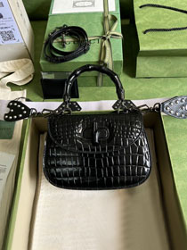 2022 GG original crocodile calfskin small top handle bag 675797 black