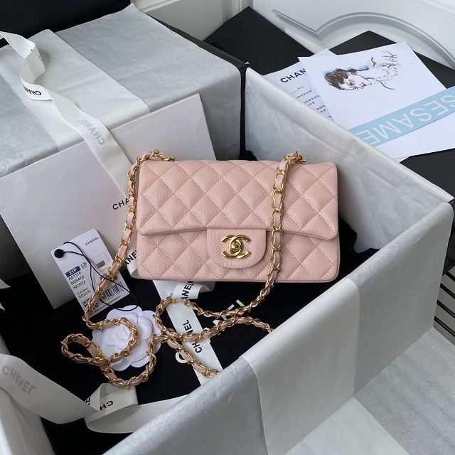 CC original fine-grained calfskin mini flap bag A69900 pink