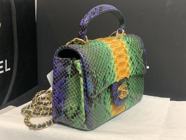 CC original python leather mini top handle flap bag AS2431 green&blue