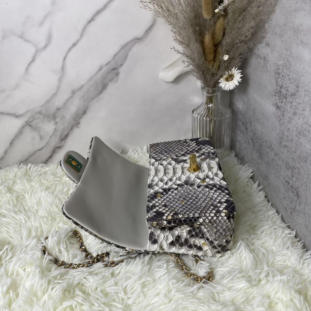 CC original python leather mini top handle flap bag AS2431 grey