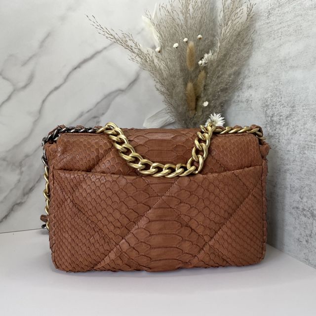 CC original python leather small flap bag bag AS1160 brown