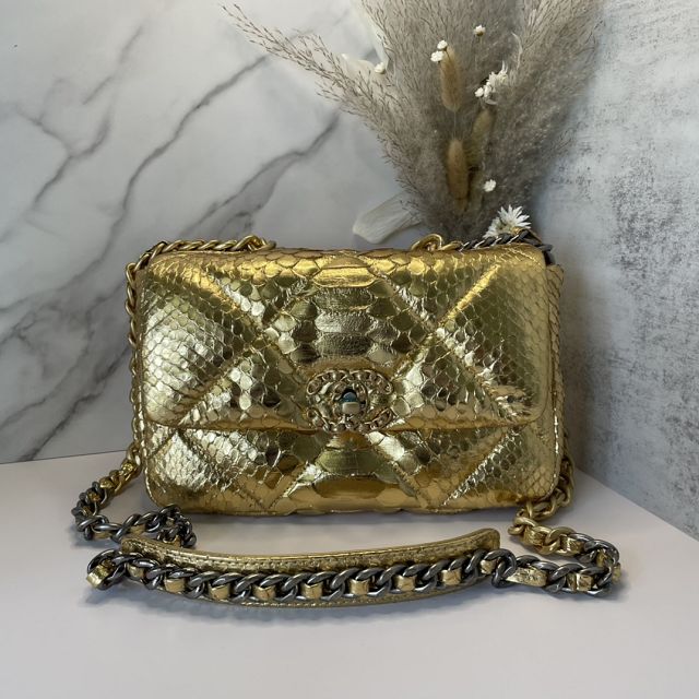 CC original python leather small flap bag bag AS1160 gold