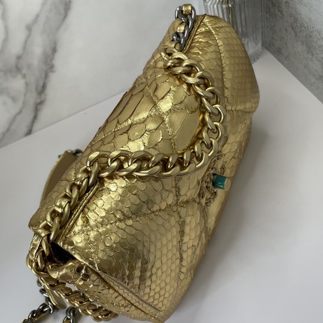 CC original python leather small flap bag bag AS1160 gold