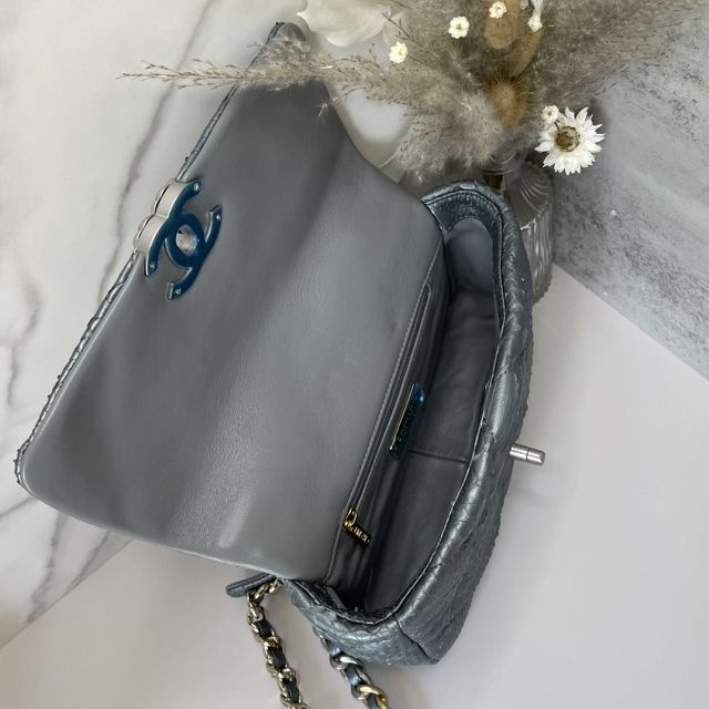 CC original python leather small flap bag bag AS1160 grey