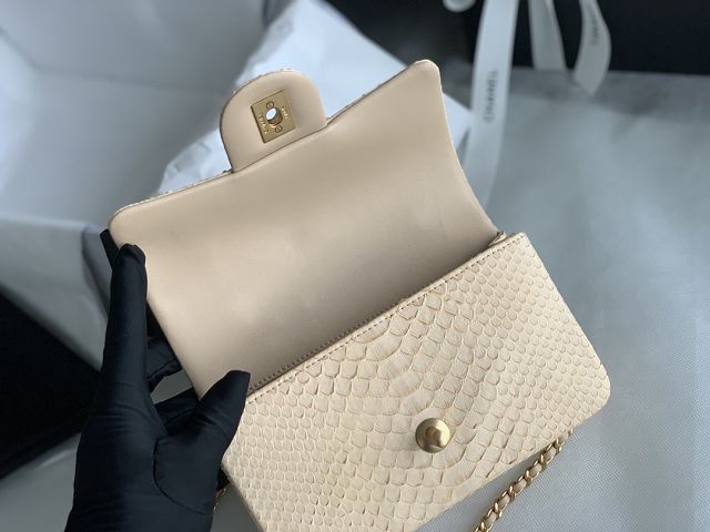 CC original python leather mini top handle flap bag AS2431 apricot
