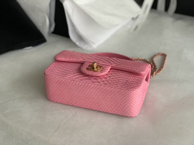 CC original python leather mini top handle flap bag AS2431 pink