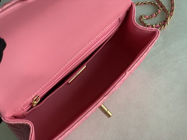 CC original python leather mini top handle flap bag AS2431 pink