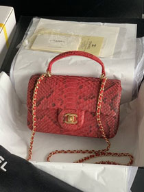 CC original python leather mini top handle flap bag AS2431 red