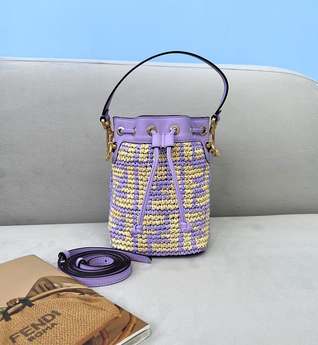 Fendi straw small mon tresor bucket bag 8BS010 purple
