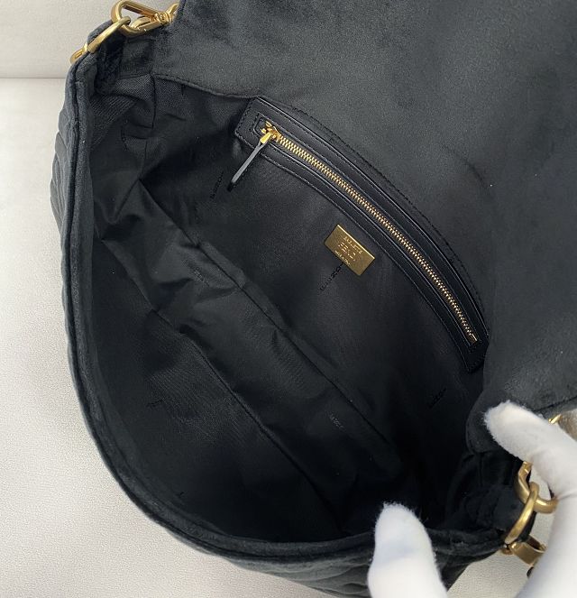 Fendi original velvet large baguette bag 8BR795 black