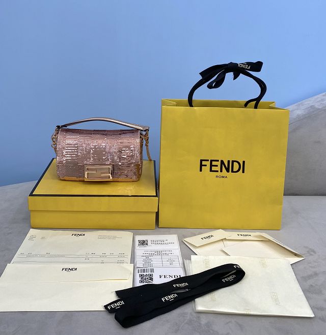 Fendi sequins mini baguette bag 8BS017 rose gold