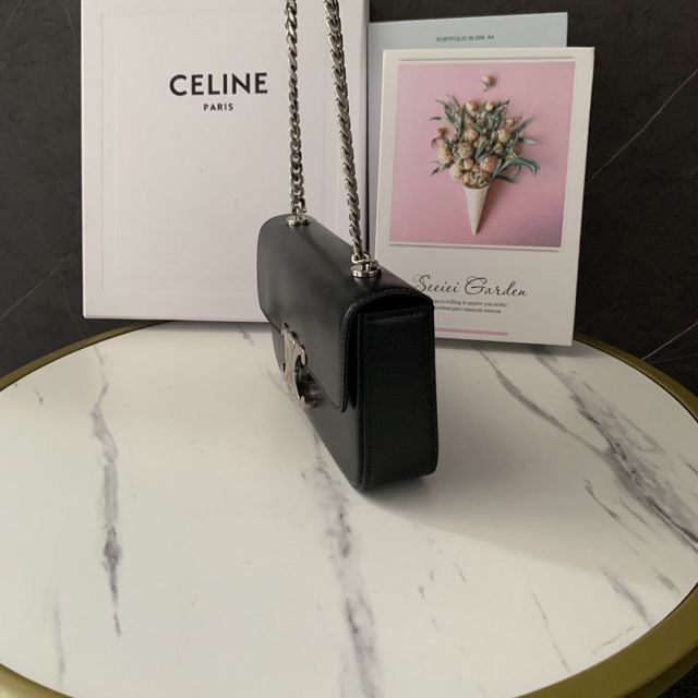 Celine original calfskin triomphe chain shoulder bag 197993 black