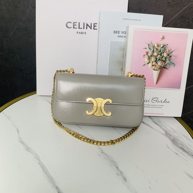 Celine original calfskin triomphe chain shoulder bag 197993 grey