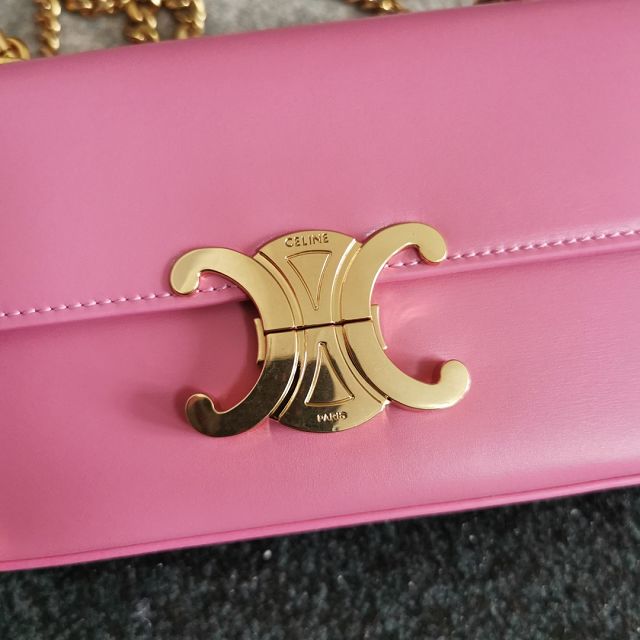 Celine original calfskin triomphe chain shoulder bag 197993 pink