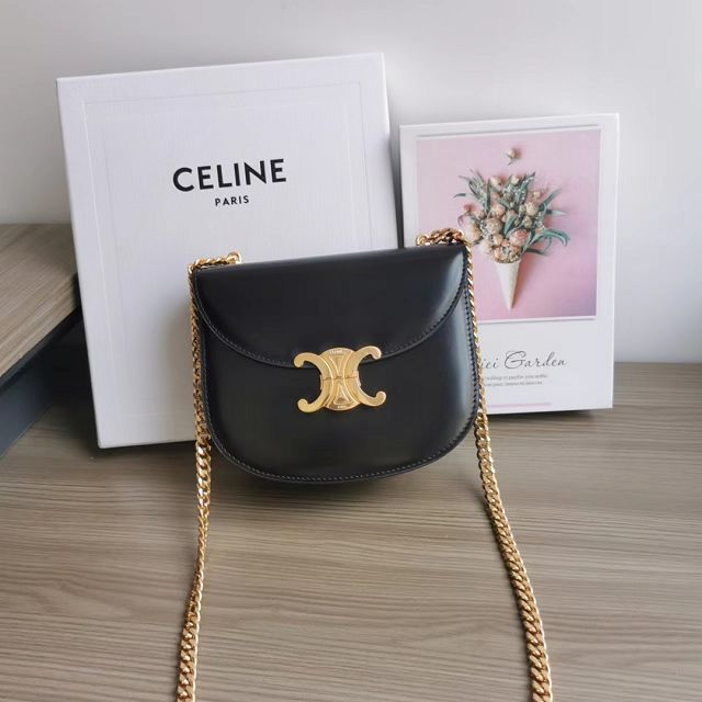 Celine original calfskin teen besace triomphe chain bag 110412 black