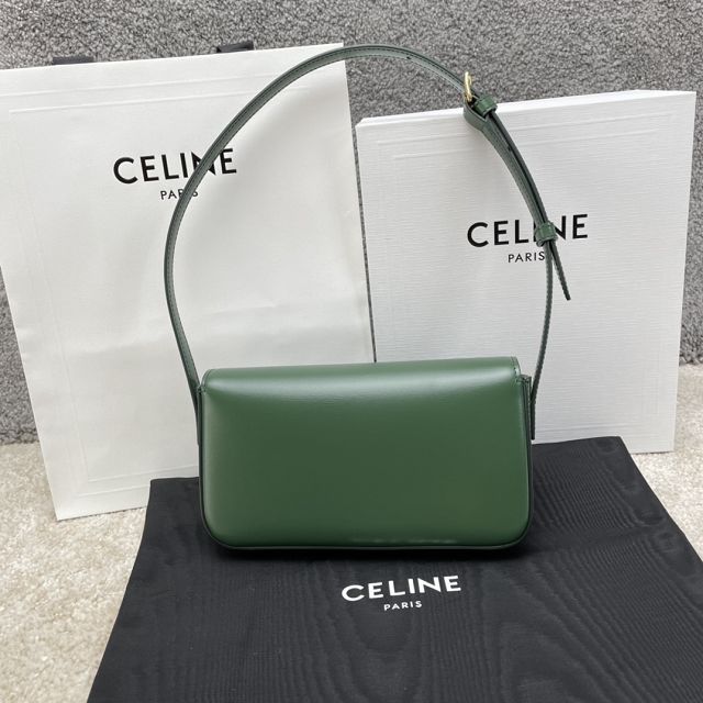 Celine original calfskin triomphe shoulder bag 194143 green