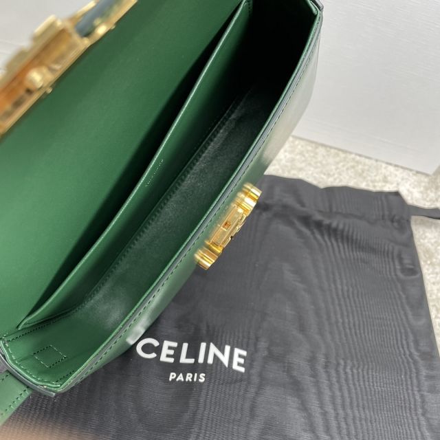 Celine original calfskin triomphe shoulder bag 194143 green