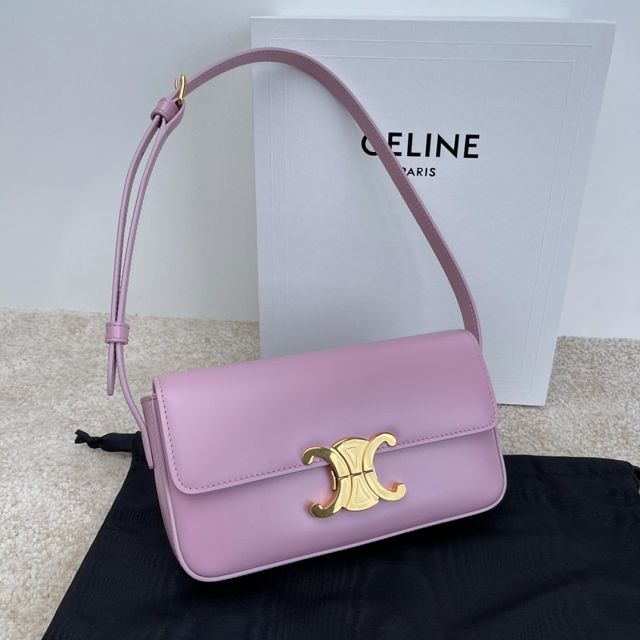 Celine original calfskin triomphe shoulder bag 194143 light purple