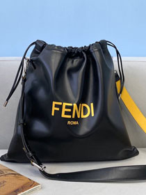 Fendi original calfskin large drawstring bag 8BH352 black