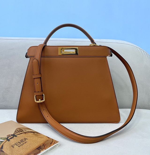 Fendi original calfskin medium peekaboo ISeeU bag 8BN321 brown