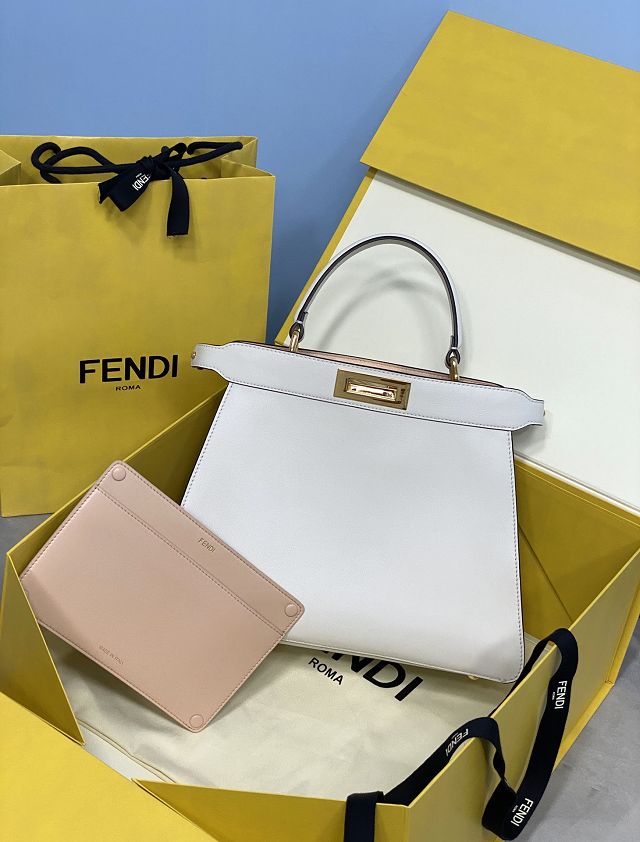 Fendi original calfskin medium peekaboo ISeeU bag 8BN321 white