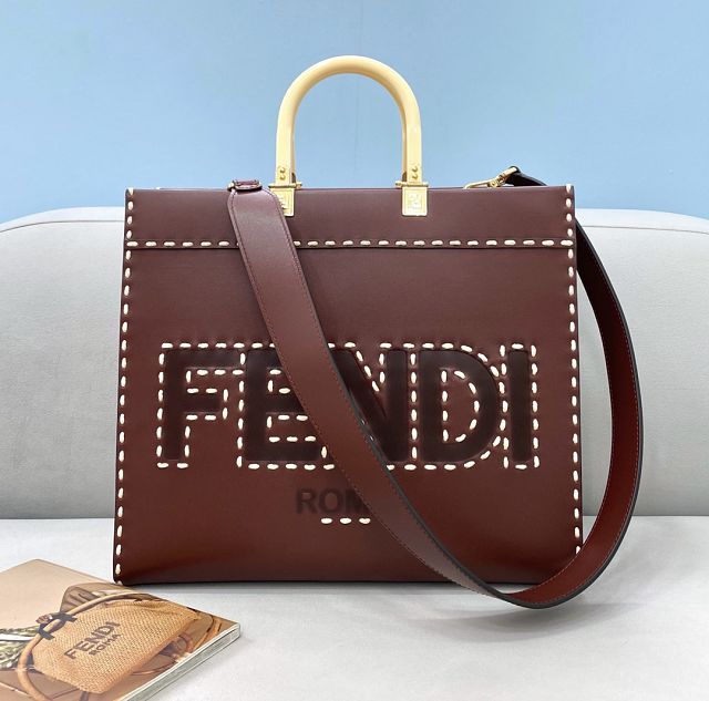 Fendi original calfskin medium sunshine shopper bag 8BH386 dark brown