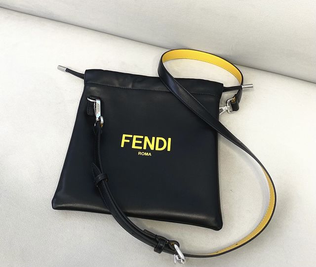Fendi original calfskin small drawstring bag 8BH355 black