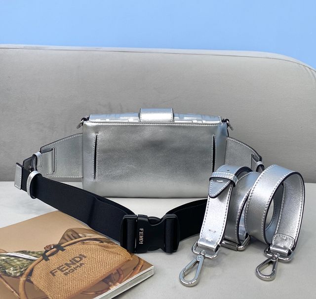 Fendi original lambskin baguette belt bag 7VA472 silver