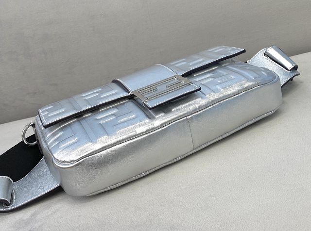 Fendi original lambskin baguette belt bag 7VA472 silver