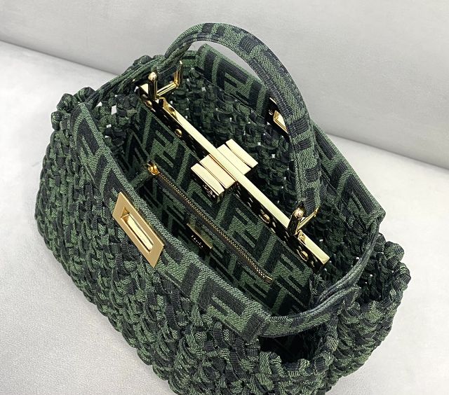 Fendi tweed small peekaboo bag 8BN244 green