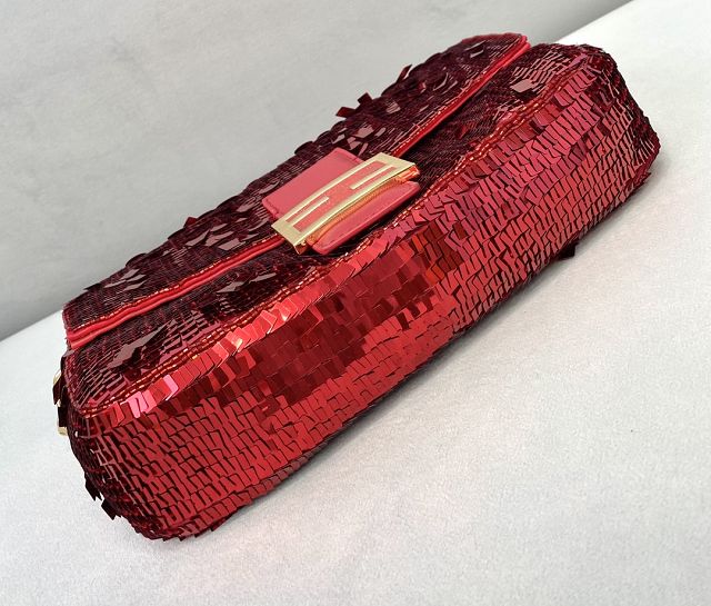 Fendi sequined medium baguette bag 8BS044 red