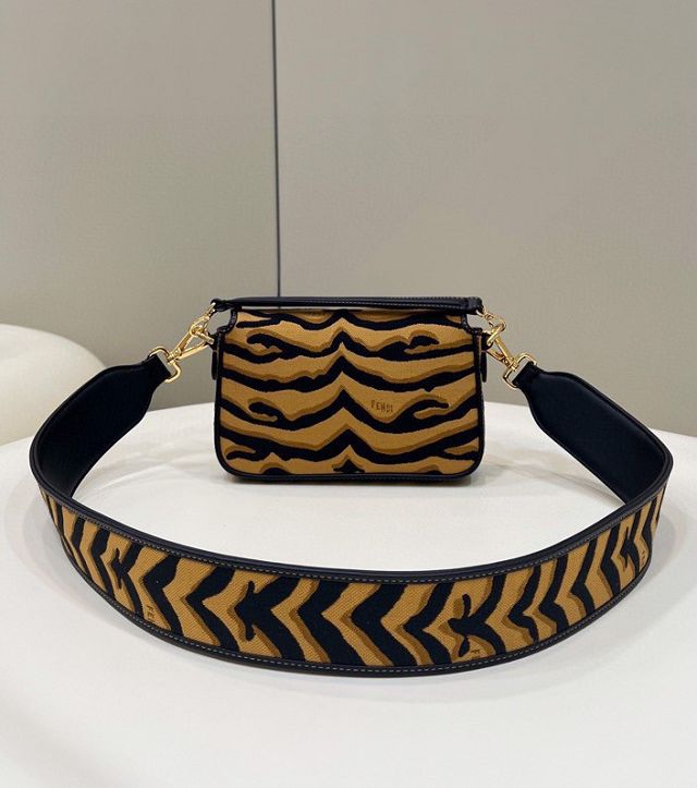 Fendi fabric mini baguette bag 8BS017 black&dark yellow