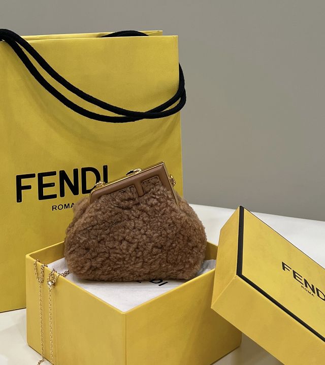 Fendi original sheepskin first nano bag 7AS051 brown