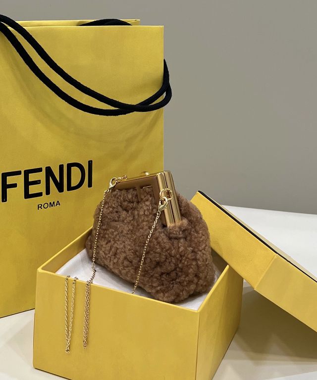 Fendi original sheepskin first nano bag 7AS051 brown
