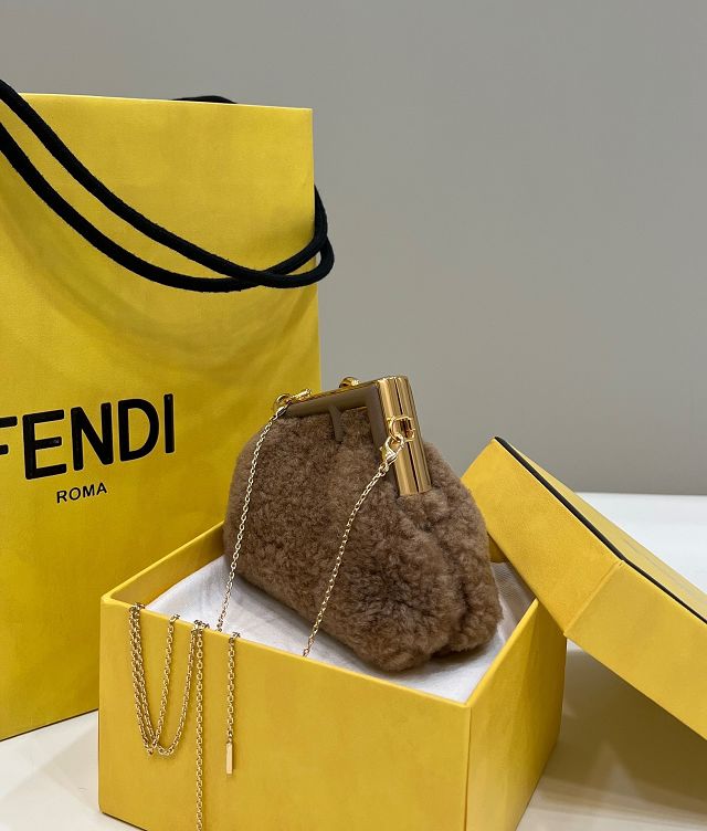 Fendi original sheepskin first nano bag 7AS051 khaki