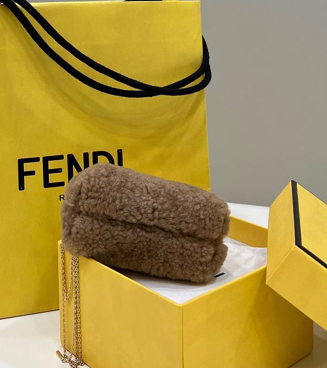 Fendi original sheepskin first nano bag 7AS051 khaki