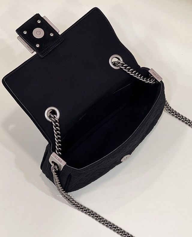 Fendi original fabric chain baguette bag 8BR793 black