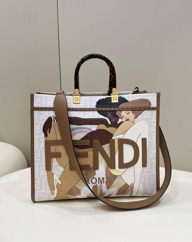 Fendi original fabric medium sunshine shopper bag 8BH386 white