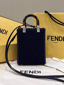 Fendi original fabric mini sunshine shopper bag 8BS051 navy blue