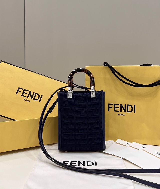 Fendi original fabric mini sunshine shopper bag 8BS051 navy blue