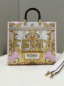 Fendi original printed calfskin medium sunshine shopper bag 8BH386 white