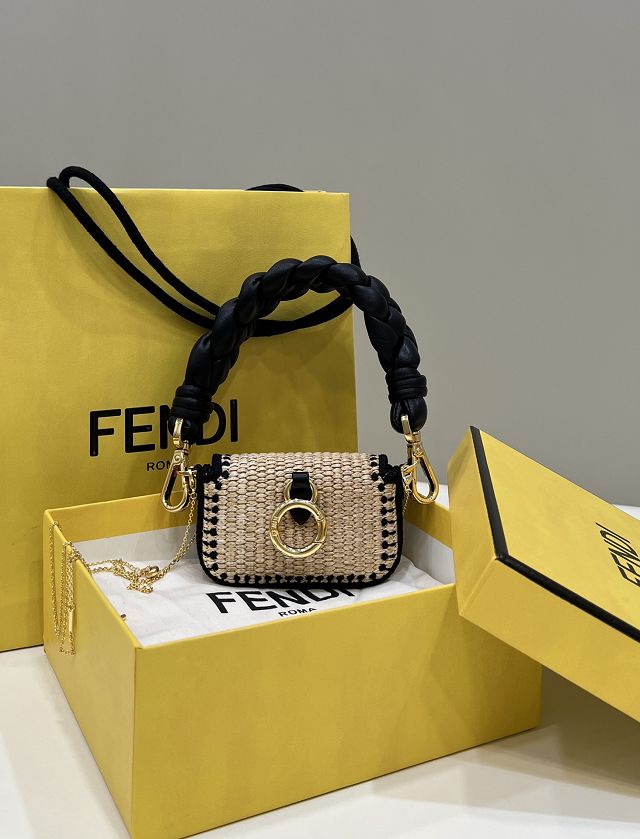 Fendi original raffia nano baguette charm 7AR996 black