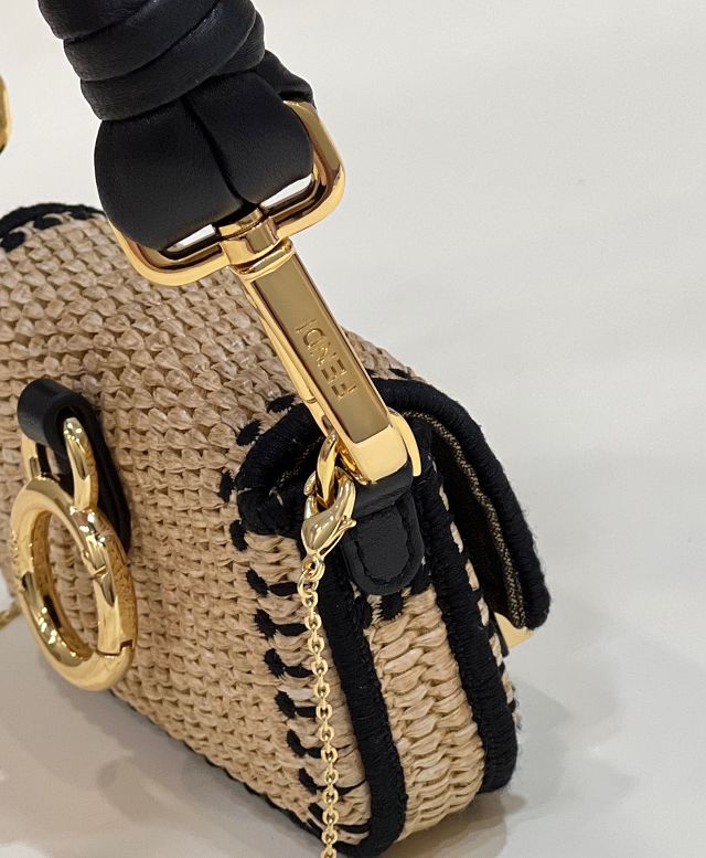 Fendi original raffia nano baguette charm 7AR996 black