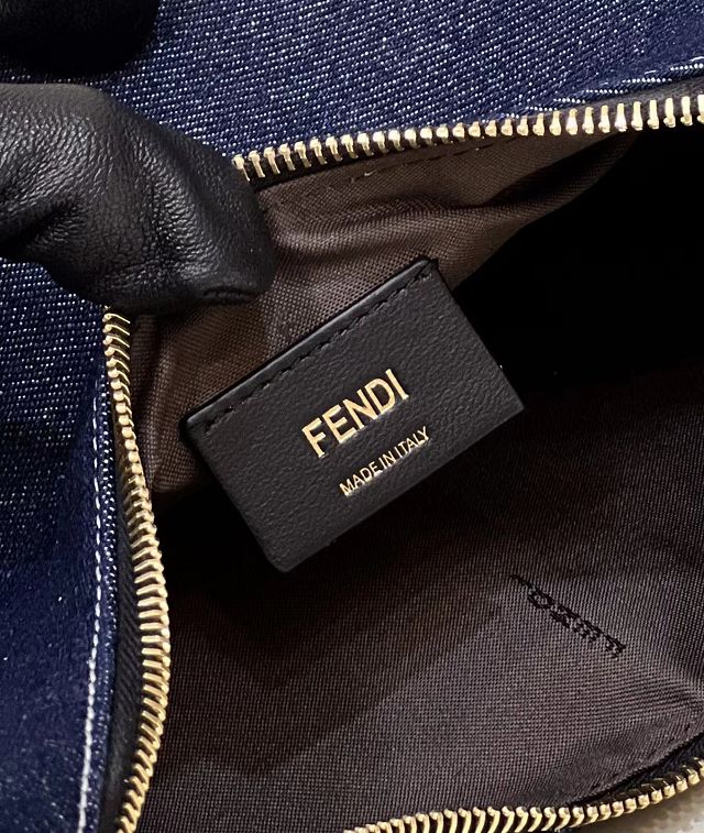 Fendi original denim small fendigraphy bag 8BR798 navy blue