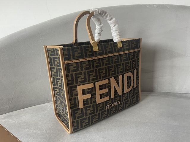 Fendi original fabric medium sunshine shopper bag 8BH386 coffee