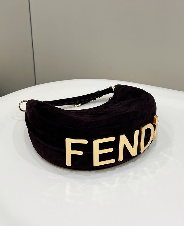 Fendi original suede small fendigraphy bag 8BR798 dark coffee